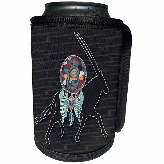 3dRose Doreen Erhardt Native American - Antelope Spirit Animal with Dream Catcher Native American Charcoal - Can Cooler Bottle Wrap (cc_304641)