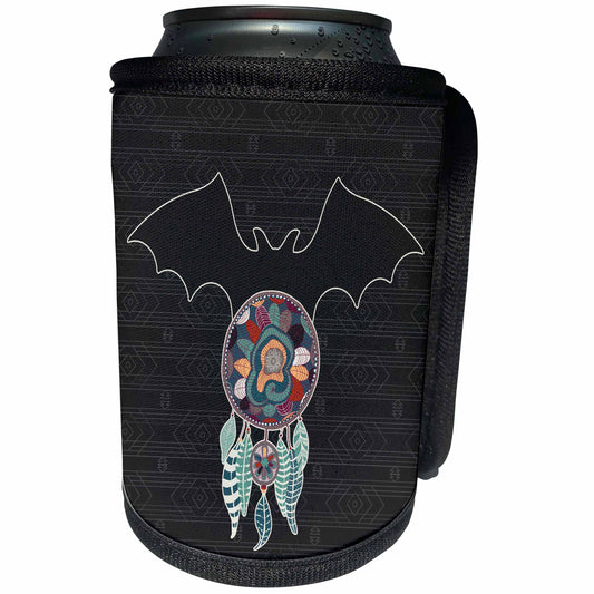 3dRose Doreen Erhardt Native American - Native American Tribal Theme with a Bat as the Spirit Animal - Can Cooler Bottle Wrap (cc_304644)