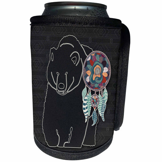 3dRose Doreen Erhardt Native American - Northern American Indian Bear on a Tribal Charcoal Gray Background - Can Cooler Bottle Wrap (cc_304645)