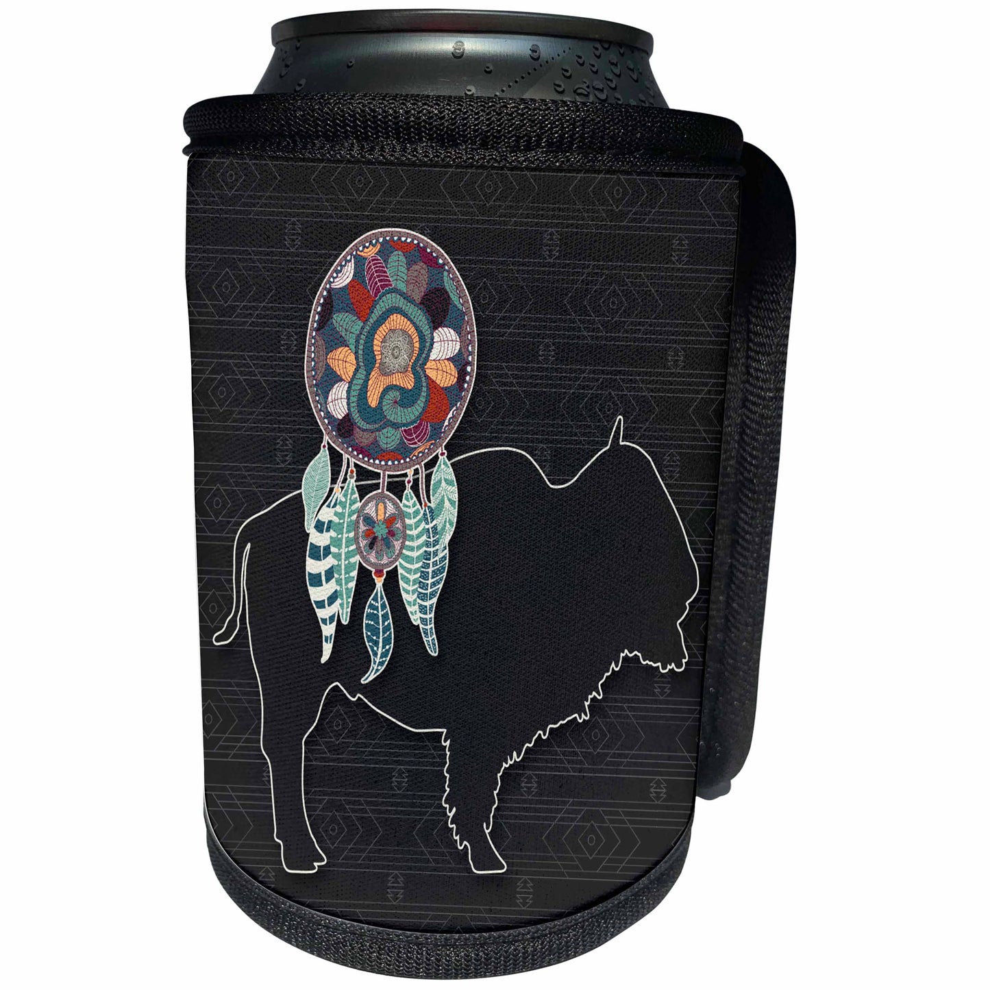 3dRose Doreen Erhardt Native American - An American Buffalo on Charcoal Gray Pattern for a Tribal Theme - Can Cooler Bottle Wrap (cc_304648)