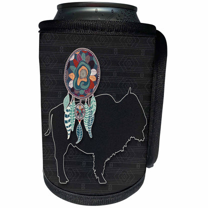 3dRose Doreen Erhardt Native American - An American Buffalo on Charcoal Gray Pattern for a Tribal Theme - Can Cooler Bottle Wrap (cc_304648)