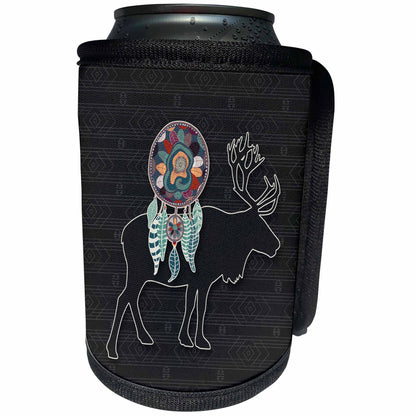 3dRose Doreen Erhardt Native American - Woodland Caribou in Native American Theme on Charcoal Pattern - Can Cooler Bottle Wrap (cc_304651)