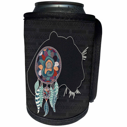 3dRose Doreen Erhardt Native American - Cougar Big Cat in a Native American Tribal Design on Gray - Can Cooler Bottle Wrap (cc_304655)