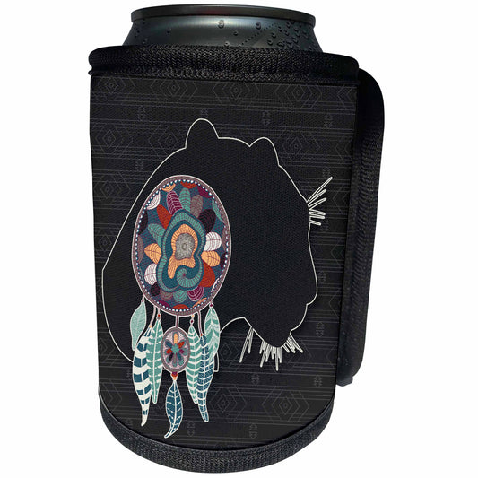 3dRose Doreen Erhardt Native American - Cougar Big Cat in a Native American Tribal Design on Gray - Can Cooler Bottle Wrap (cc_304655)
