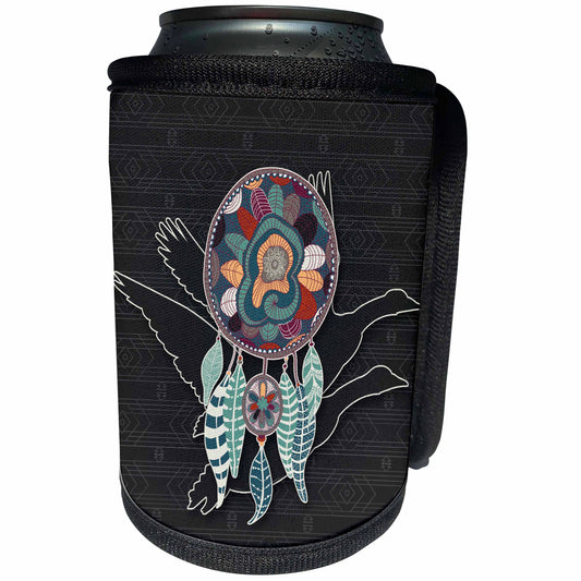 3dRose Doreen Erhardt Native American - Pair of Geese in Flight with Dream Catcher Native American Animals - Can Cooler Bottle Wrap (cc_304663)