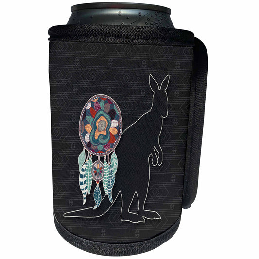 3dRose Doreen Erhardt Native American - Tribal Pattern in Charcoal Gray and Native American Kangaroo - Can Cooler Bottle Wrap (cc_304665)
