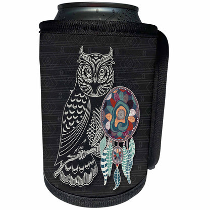 3dRose Doreen Erhardt Native American - A Great Horned Owl in Stylized Silhouette and Native American Theme - Can Cooler Bottle Wrap (cc_304668)