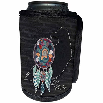 3dRose Doreen Erhardt Native American - Raven with Dream Catcher Animal Spirit Guide Native American - Can Cooler Bottle Wrap (cc_304669)
