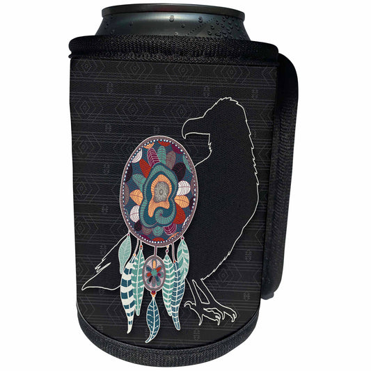 3dRose Doreen Erhardt Native American - Raven with Dream Catcher Animal Spirit Guide Native American - Can Cooler Bottle Wrap (cc_304669)