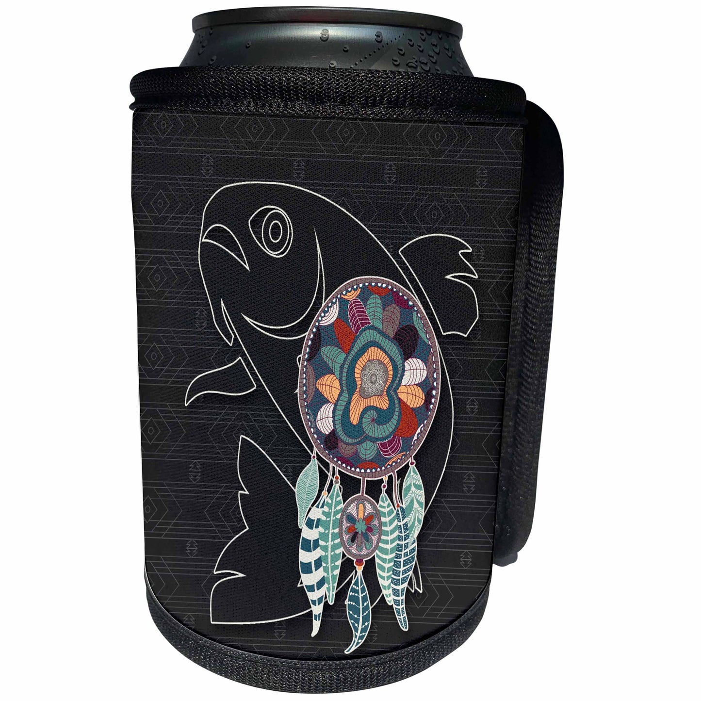 3dRose Doreen Erhardt Native American - Animal Guide Spirit a Salmon Fish with Dream Catcher Native American - Can Cooler Bottle Wrap (cc_304671)