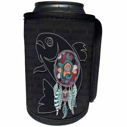 3dRose Doreen Erhardt Native American - Animal Guide Spirit a Salmon Fish with Dream Catcher Native American - Can Cooler Bottle Wrap (cc_304671)