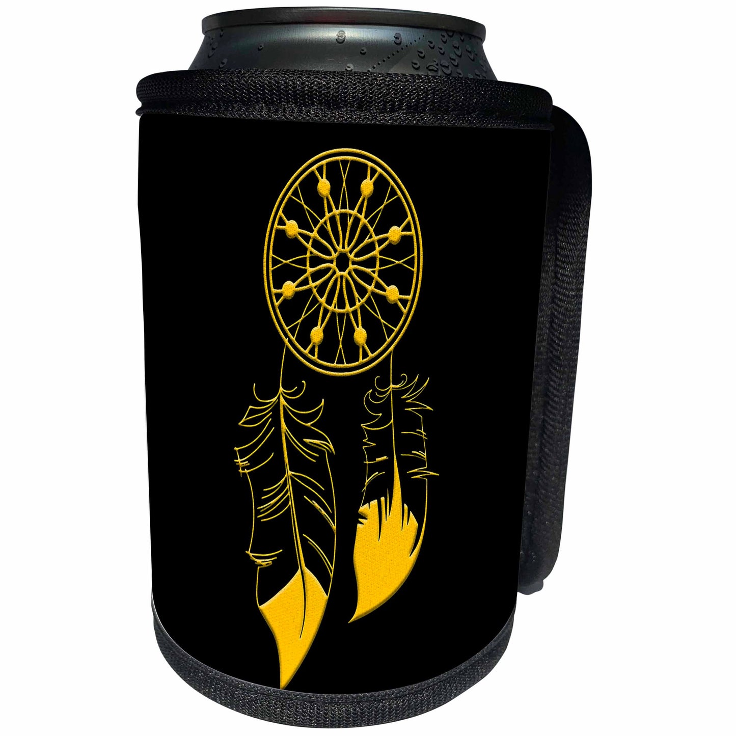 3dRose Two-feather native American dreamcatcher. Yellow on... - Can Cooler Bottle Wrap (cc_326150)