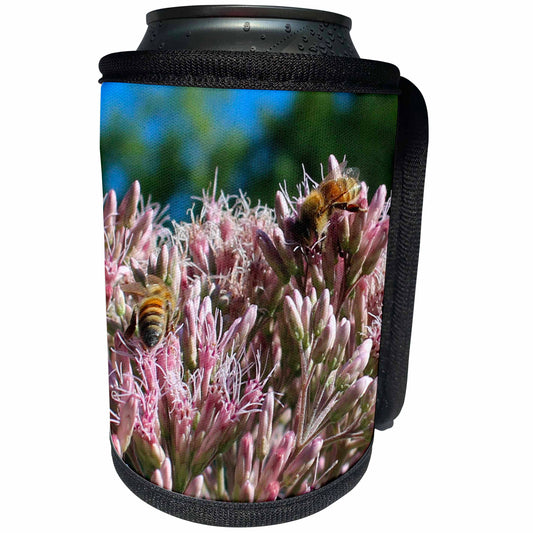 3dRose Cassie Peters Bees - Honey Bees on Swamp Milkweed - Can Cooler Bottle Wrap (cc_326239)