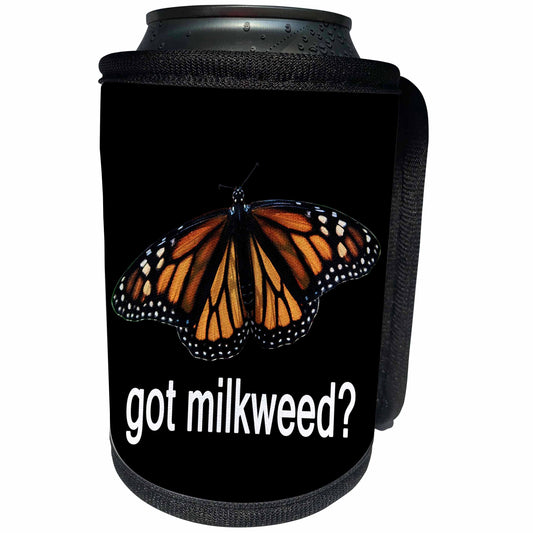 3dRose Photo of a Monarch butterfly with Got Milkweed on black... - Can Cooler Bottle Wrap (cc-384792)