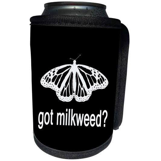3dRose Stamp of a Monarch butterfly with Got Milkweed on black... - Can Cooler Bottle Wrap (cc-384794)