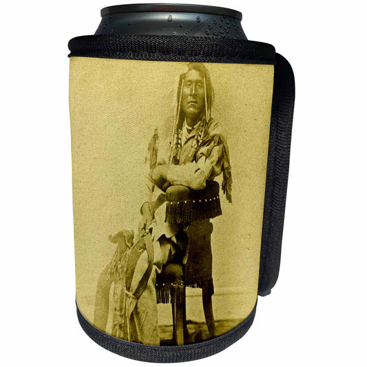 3dRose Scenes from the Past Vintage Stereoviews - 1870 Portrait of Native American Son of Washikee Stereoview Antiqued - Can Cooler Bottle Wrap (cc_77370)