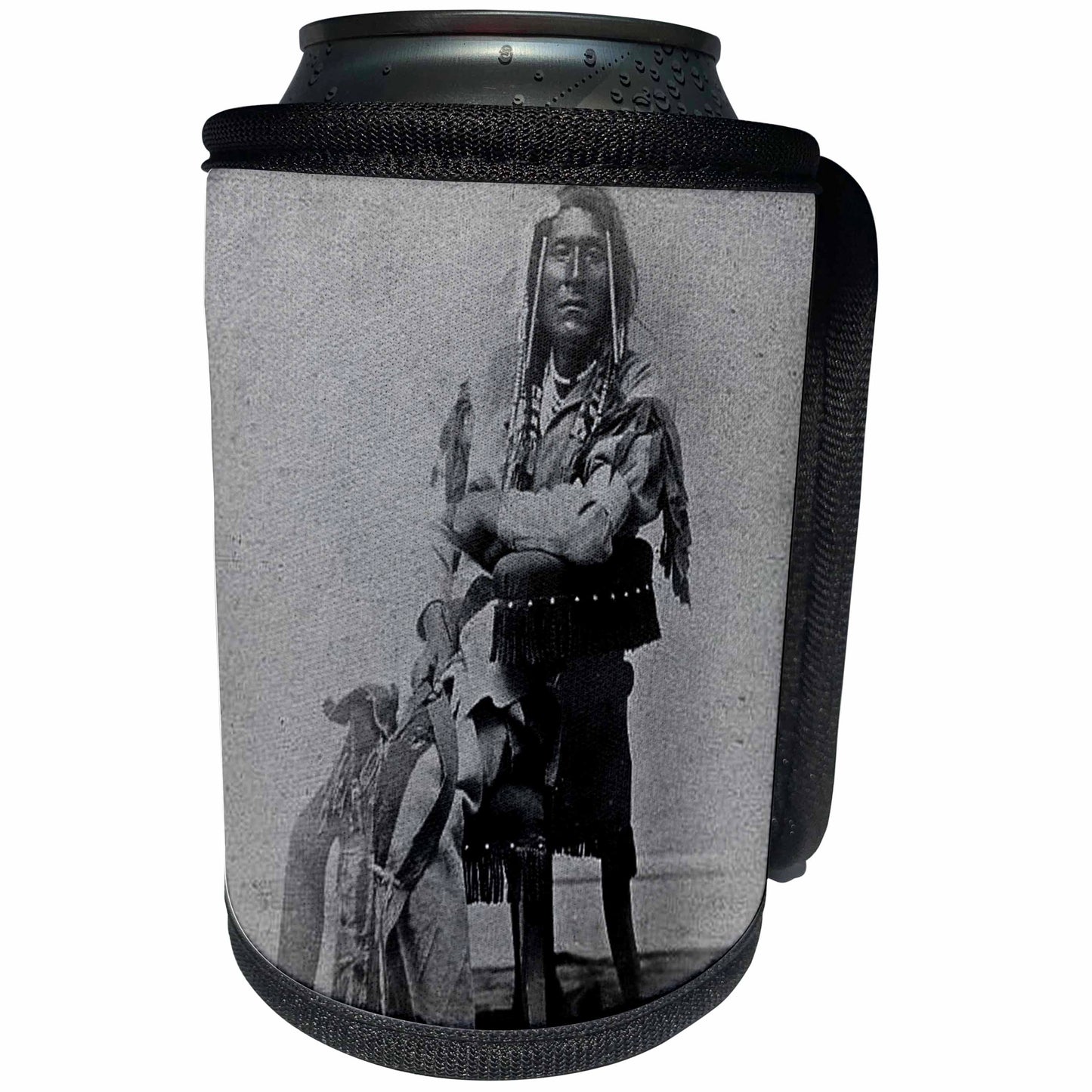 3dRose Scenes from the Past Vintage Stereoviews - 1870 Portrait of Native American Son of Washikee Stereoview Black and White - Can Cooler Bottle Wrap (cc_77371)
