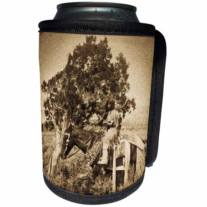 3dRose Scenes from the Past Vintage Stereoviews - Native American Girl on Horseback Vintage Stereoview Sepia - Can Cooler Bottle Wrap (cc_77382)