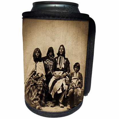 3dRose Scenes from the Past Vintage Stereoviews - Native American Ute Indian Family Portrait Stereoview by CR Savage Sepia - Can Cooler Bottle Wrap (cc_77385)