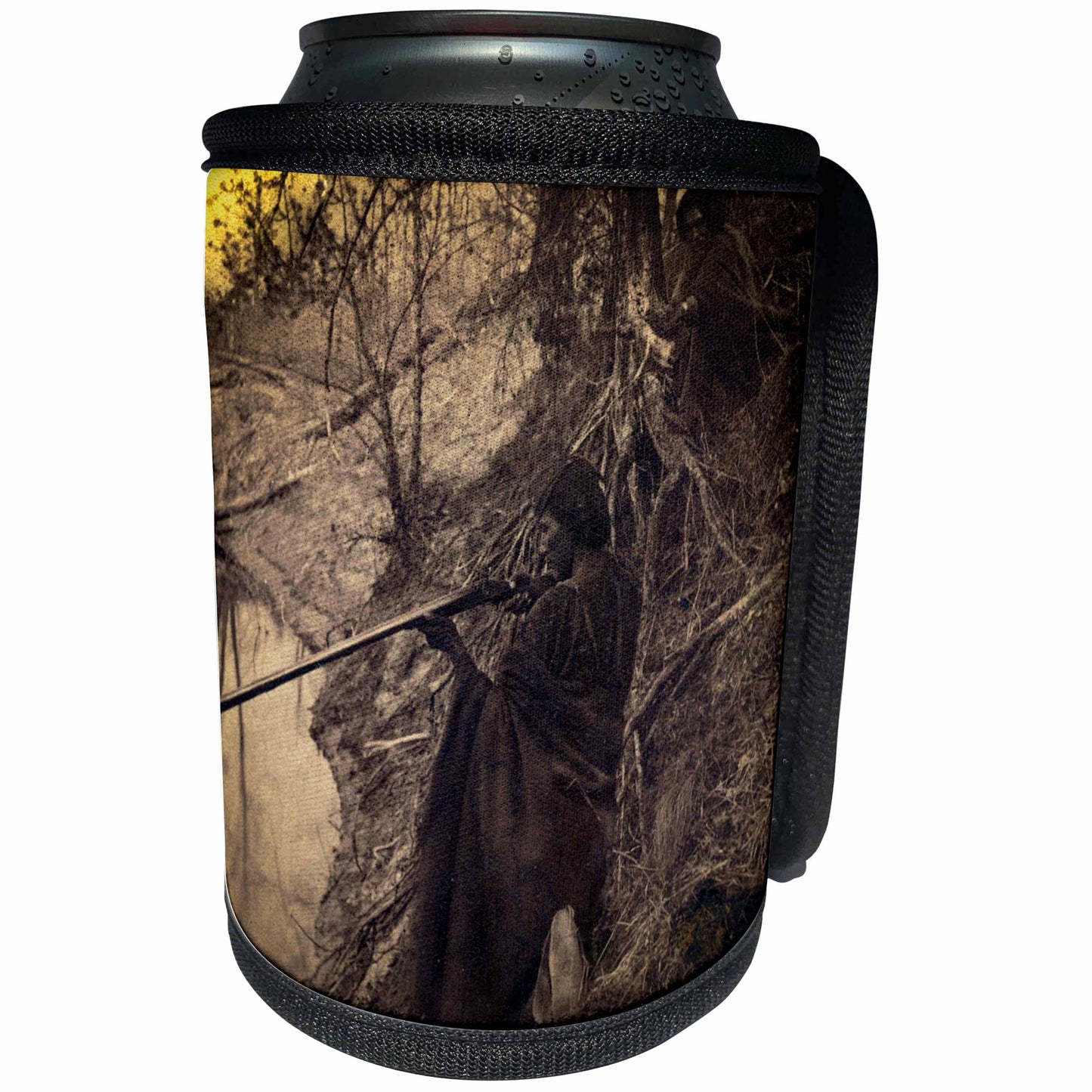 3dRose Scenes from the Past Vintage Stereoviews - Native American Warrior Indian Chief Hunting Stereoview - Can Cooler Bottle Wrap (cc_77386)