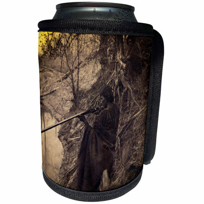 3dRose Scenes from the Past Vintage Stereoviews - Native American Warrior Indian Chief Hunting Stereoview - Can Cooler Bottle Wrap (cc_77386)