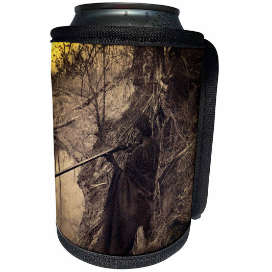 3dRose Scenes from the Past Vintage Stereoviews - Native American Warrior Indian Chief Hunting Stereoview - Can Cooler Bottle Wrap (cc_77386)