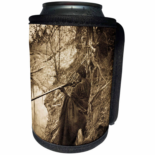 3dRose Scenes from the Past Vintage Stereoviews - Native American Warrior Indian Chief Hunting Stereoview Sepia - Can Cooler Bottle Wrap (cc_77388)