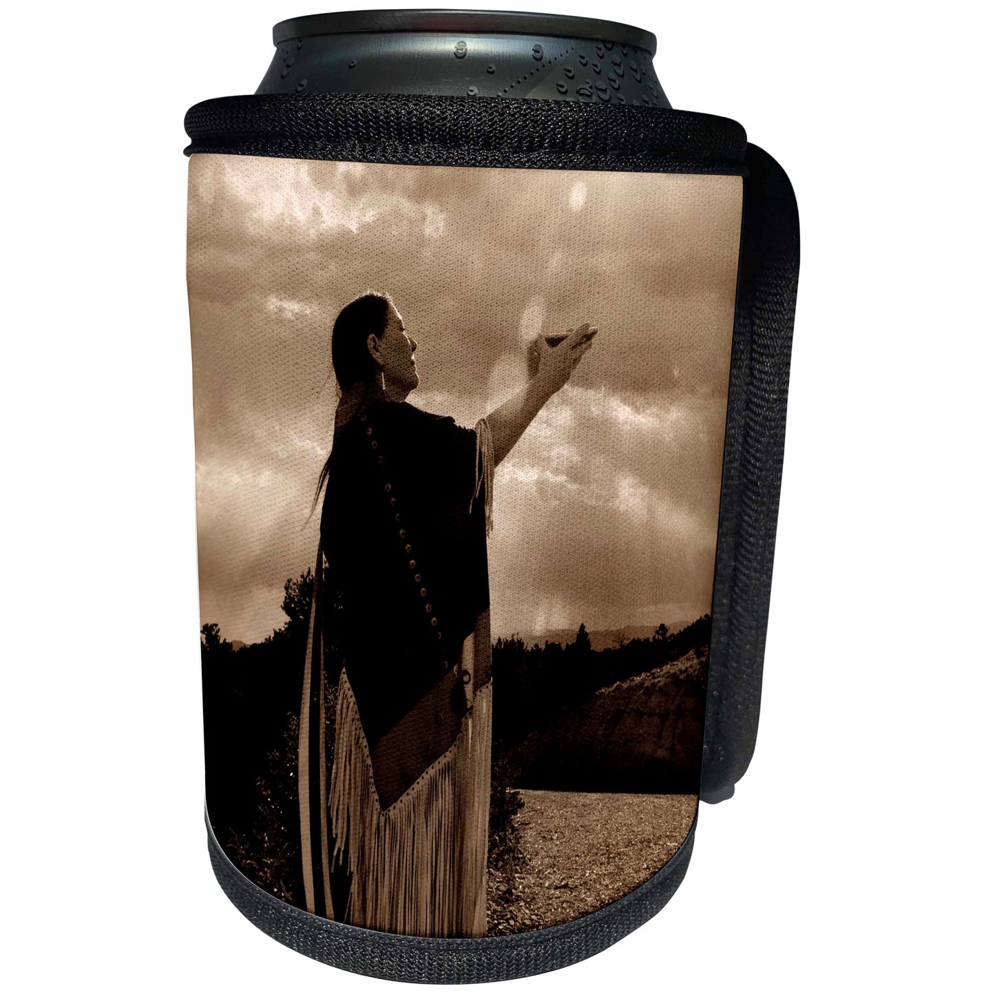 3dRose Danita Delimont - Native Americans - Native American medicine woman, Santa Fe, NM - US32 JMR0546 - Julien McRoberts - Can Cooler Bottle Wrap (cc_92694)