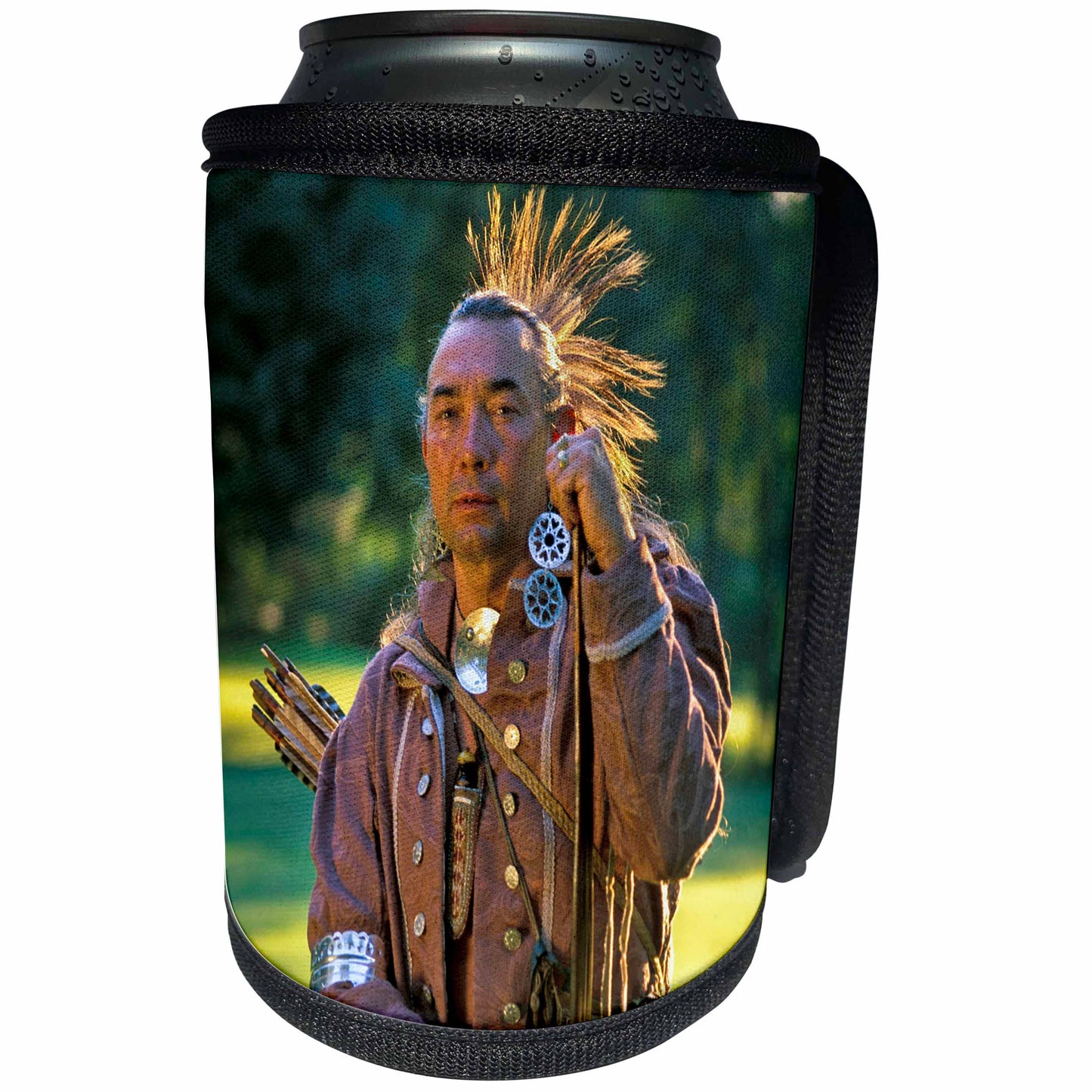 3dRose Danita Delimont - Native Americans - Shawnee Indian re-enactor, Native Americans - US36 AWY0051 - Angel Wynn - Can Cooler Bottle Wrap (cc_93350)