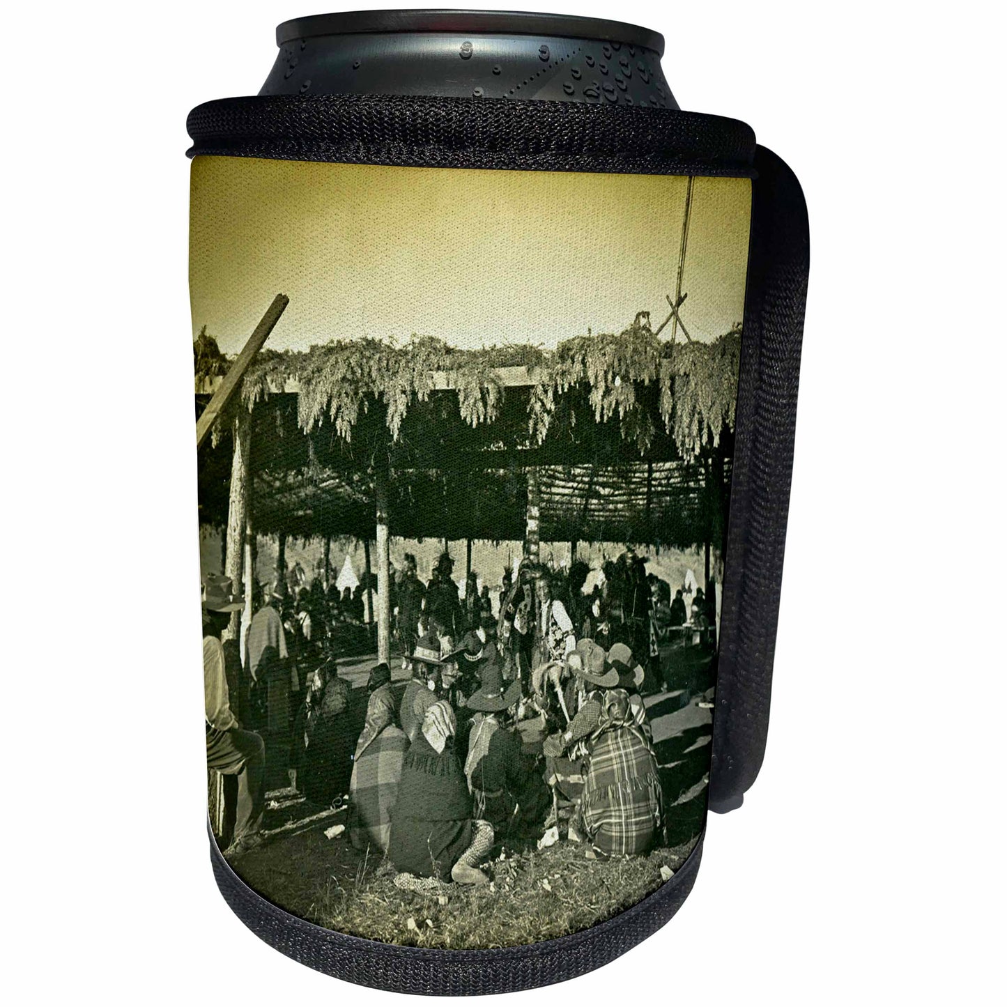 3dRose Scenes from the Past Vintage Stereoview - Hi-yi Hi-yi Flathead Native American War Dance Butte Montana - Can Cooler Bottle Wrap (cc_97720)