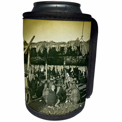 3dRose Scenes from the Past Vintage Stereoview - Hi-yi Hi-yi Flathead Native American War Dance Butte Montana - Can Cooler Bottle Wrap (cc_97720)