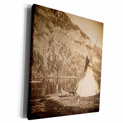 3dRose Vintage Native American stereoview living the simple... - Museum Grade Canvas Wrap (cw_240437)