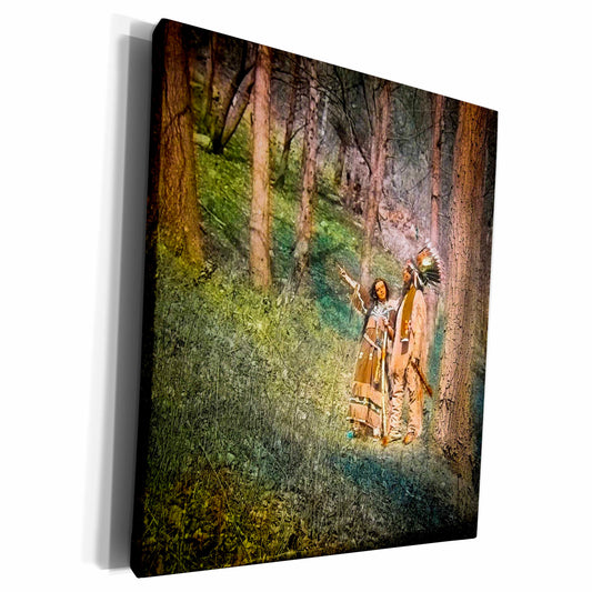 3dRose Magic Lantern Native Americans in the Woods Vintage - Museum Grade Canvas Wrap (cw_240522)