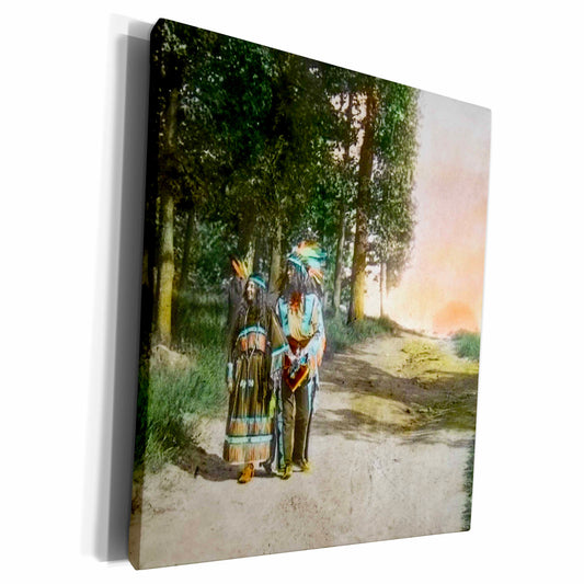 3dRose Scenes from the Past Magic Lantern - Vintage Native American Man and Wife Magic Lantern Hand Colored - Museum Grade Canvas Wrap (cw_244021)