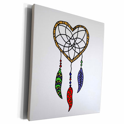 3dRose All Smiles Art Native American - Fun Heart Shaped Dream Catcher with Beads and Feathers - Museum Grade Canvas Wrap (cw_245443)