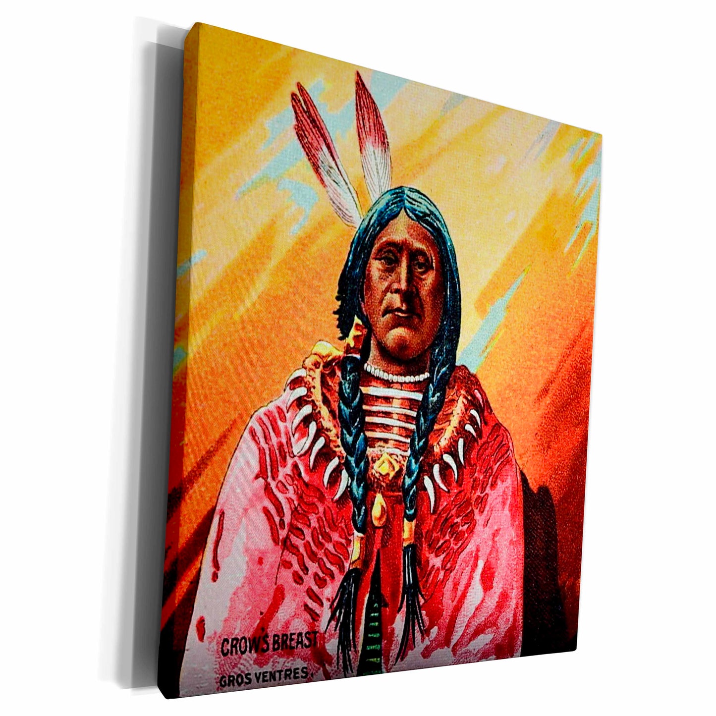 3dRose Scenes from the Past Magic Lantern Slides - Vintage Chief Crows Breast Hidatsa Native American Warrior - Museum Grade Canvas Wrap (cw_246874)