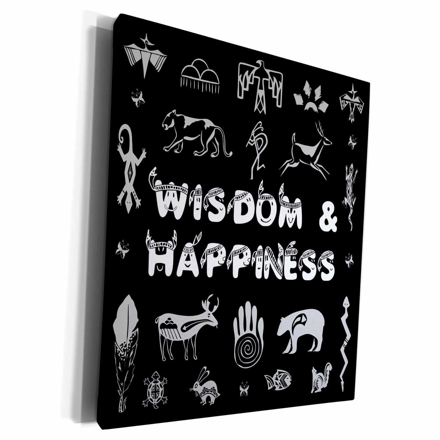 3dRose Native American symbols, text WISDOM AND HAPPINESS... - Museum Grade Canvas Wrap (cw_283705)