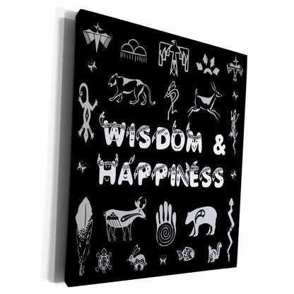 3dRose Native American symbols, text WISDOM AND HAPPINESS... - Museum Grade Canvas Wrap (cw_283705)