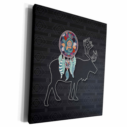3dRose Woodland Caribou in Native American Theme on Charcoal... - Museum Grade Canvas Wrap (cw_304651)