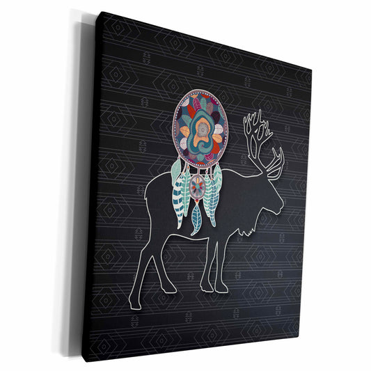 3dRose Woodland Caribou in Native American Theme on Charcoal... - Museum Grade Canvas Wrap (cw_304651)