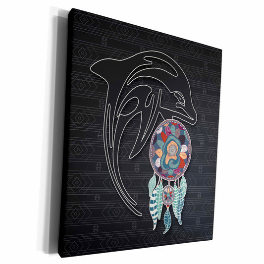 3dRose Native American in Charcoal Gray Hues with a Dolphin - Museum Grade Canvas Wrap (cw_304660)