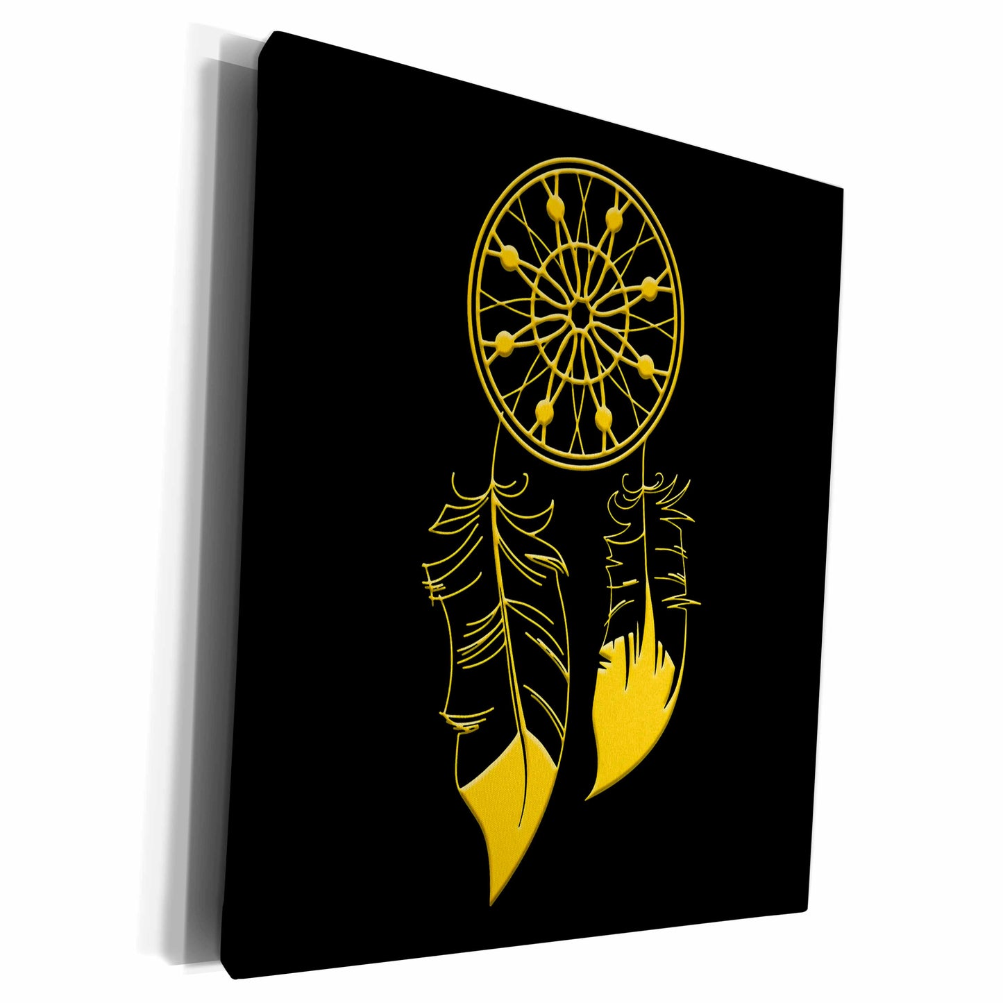 3dRose Two-feather native American dreamcatcher. Yellow on... - Museum Grade Canvas Wrap (cw_326150)
