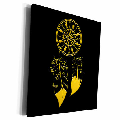 3dRose Two-feather native American dreamcatcher. Yellow on... - Museum Grade Canvas Wrap (cw_326150)