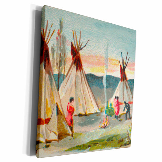 3dRose Native American Wigwam Tent Village Vintage Image of... - Museum Grade Canvas Wrap (cw-371857)