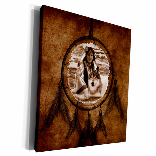 3dRose Brown Native American Wolf based on a painting by... - Museum Grade Canvas Wrap (cw_52256)