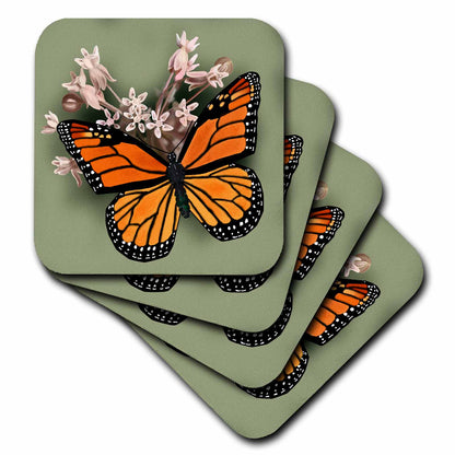 3dRose 777images Digital Art - Butterflies - Monarch Butterfly and Pink Milkweed - Coasters (cst_212839)