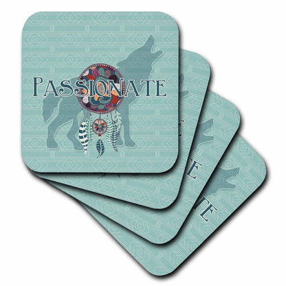 3dRose Doreen Erhardt Native American - Wolf Native American Animal Spirit with Dream Catcher Passionate - Coasters (CST_221983)