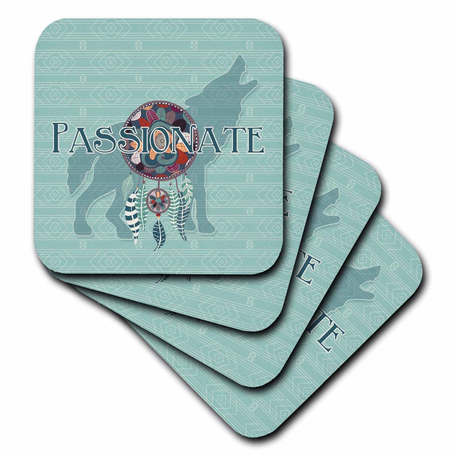 3dRose Doreen Erhardt Native American - Wolf Native American Animal Spirit with Dream Catcher Passionate - Coasters (CST_221983)