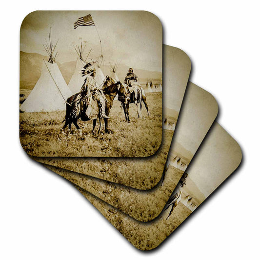 3dRose Scenes from the Past Stereoview - Vintage Flathead Native Americans in the American West. - Coasters (cst_240435)