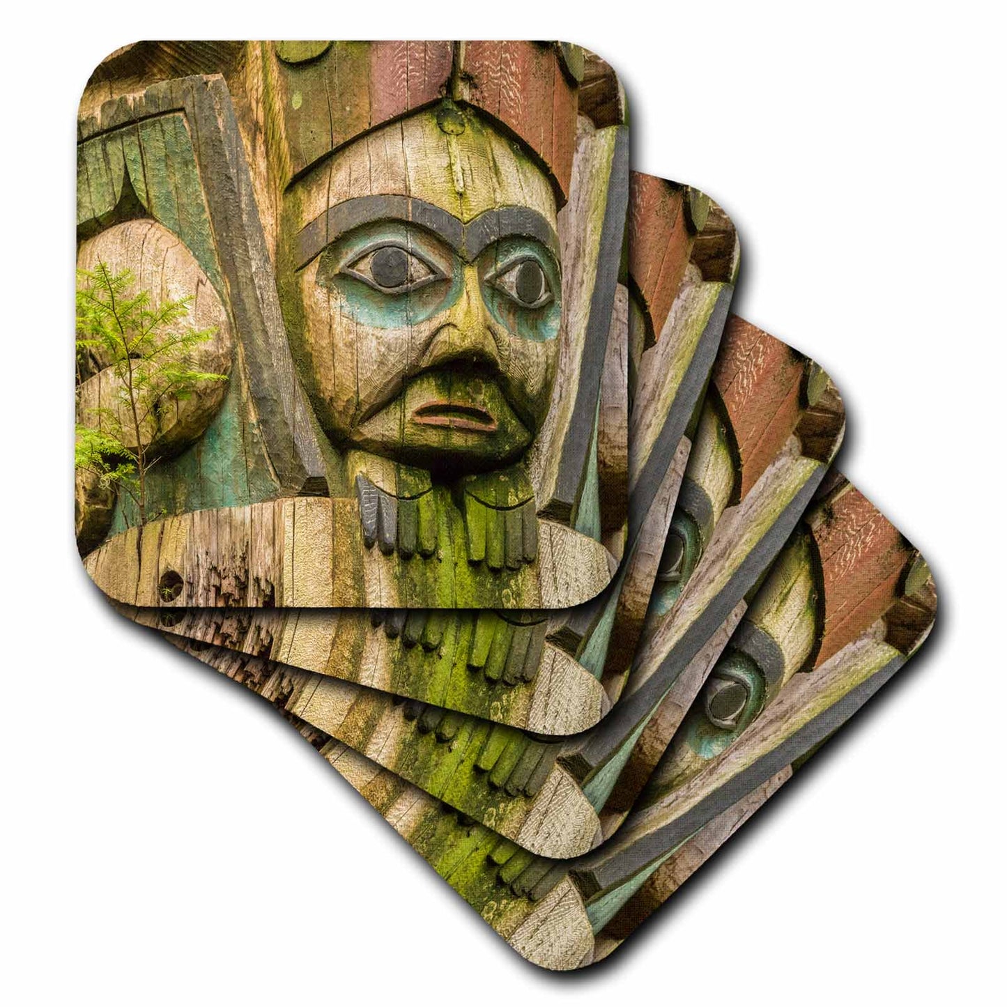 3dRose Danita Delimont - Native American - Alaska, Prince of Wales Island, Kasaan. Close up of Totem Carving. - Coasters